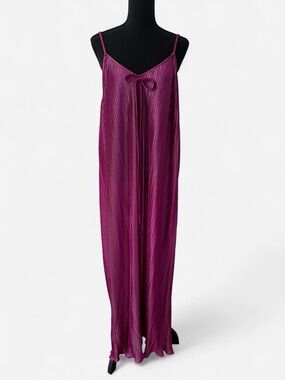 Vintage 70s Disco Scoop Back Spaghetti Strap Maxi Dress Shiny Pink Flowy Resort